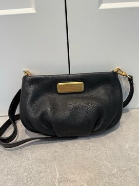 Marc by Marc Jacobs Black Leather Crossbody with Gold Plaque